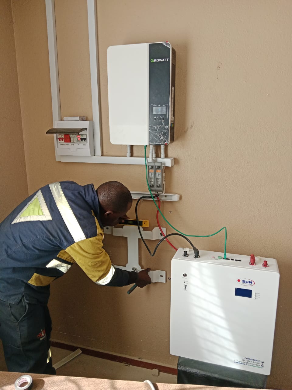 Installed inverter and backup battery system with cabling